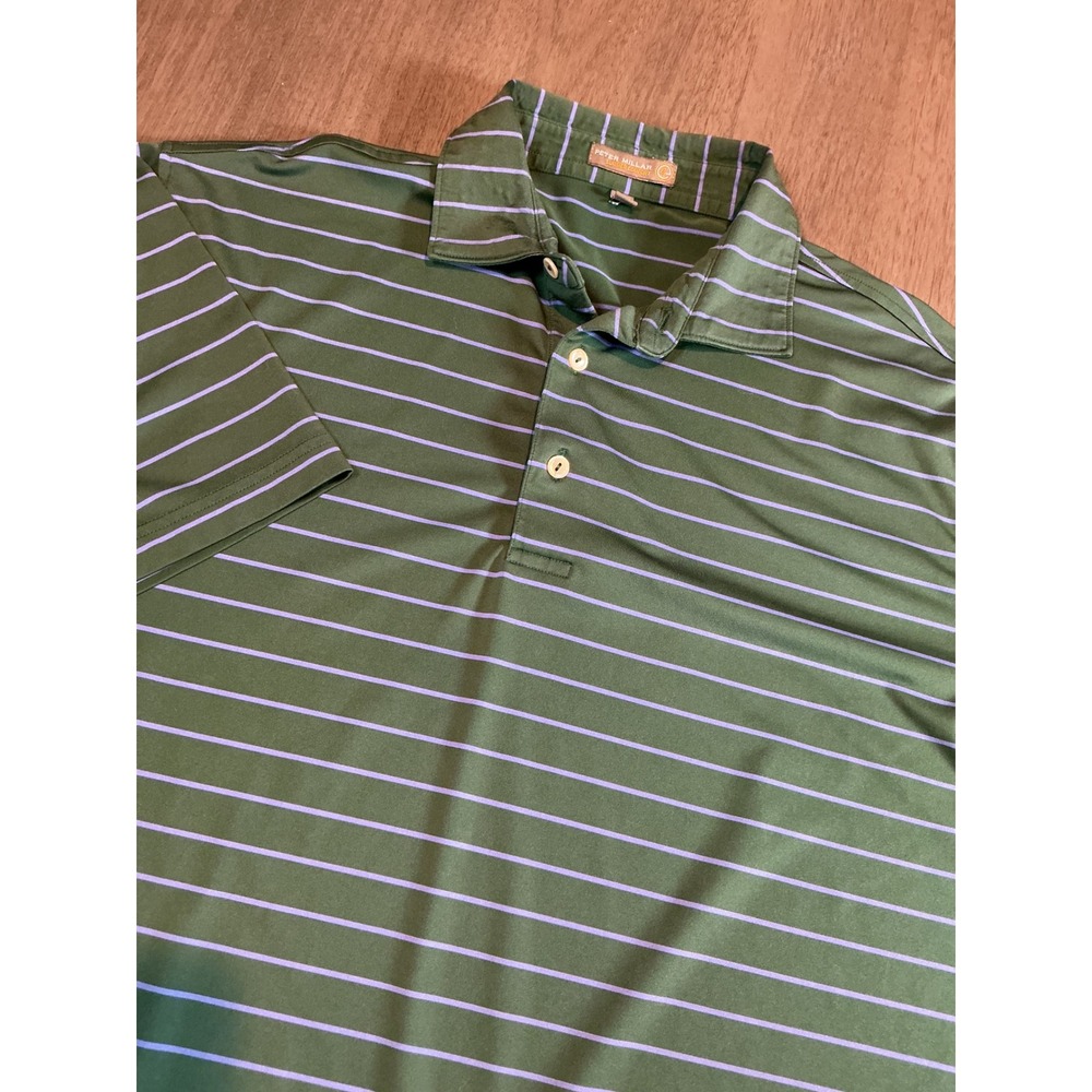 Peter Millar Yellowstone Club Polo Shirt Green Striped Performance Men's M